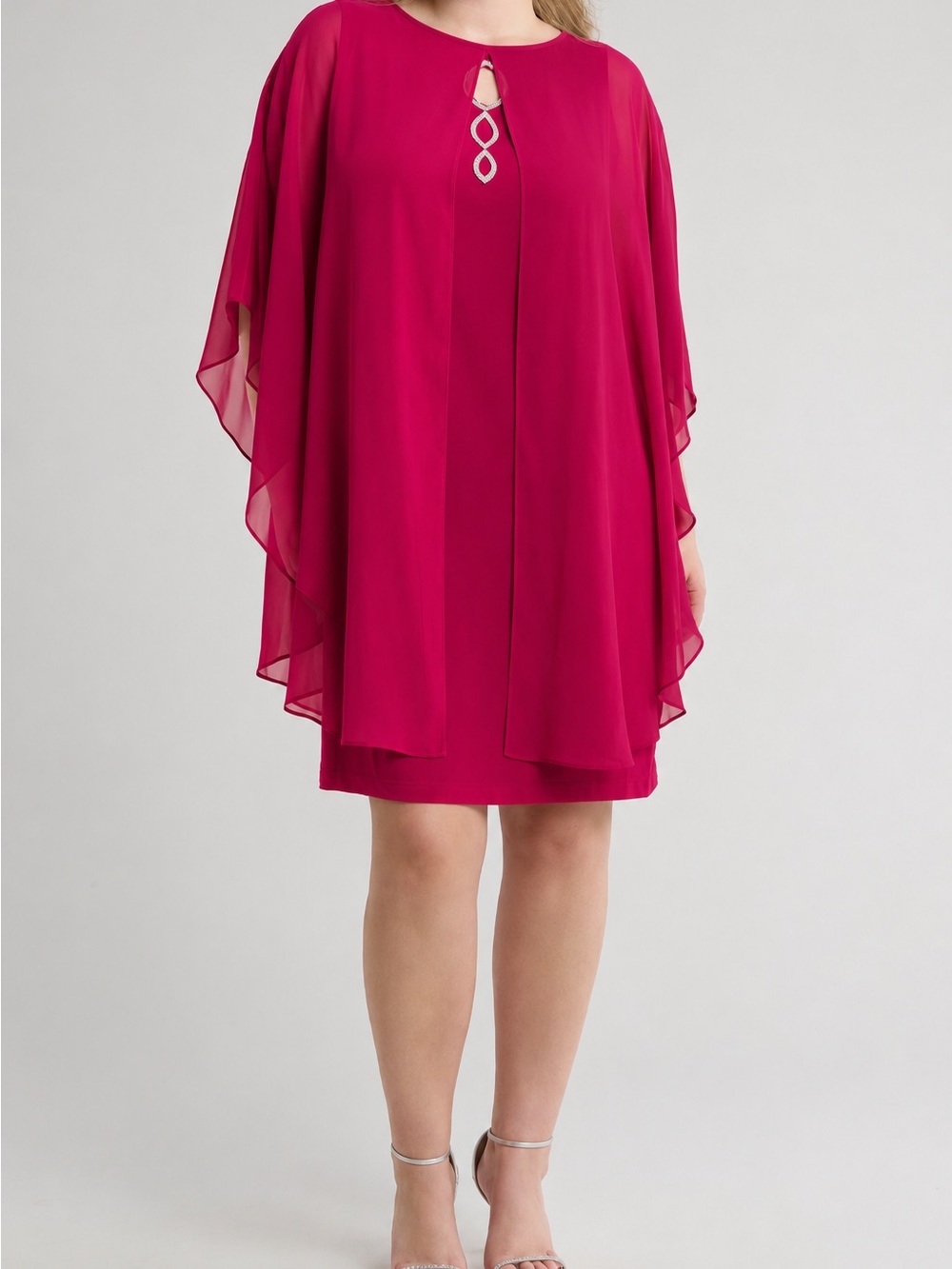 Crescent Magenta Midi Dress with Capelet